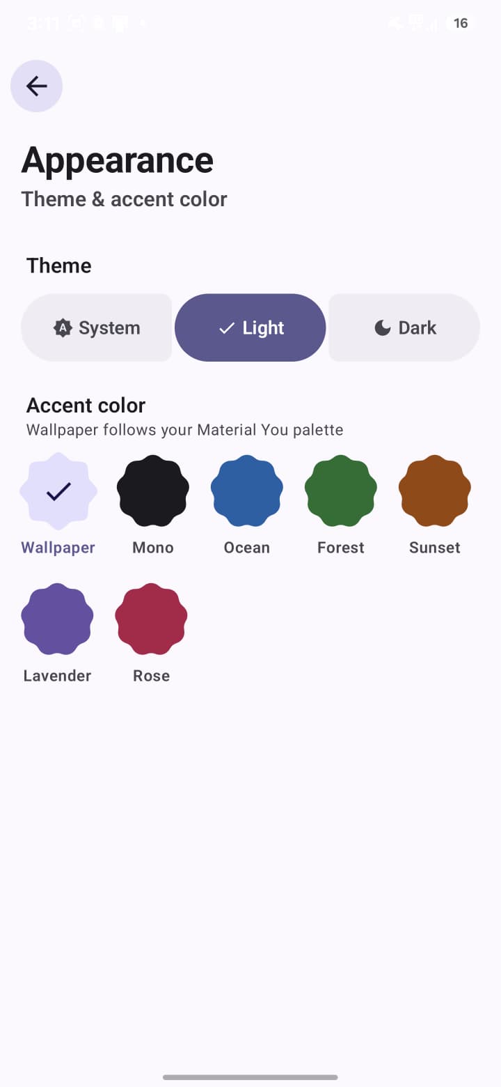 Appearance pick theme + accent