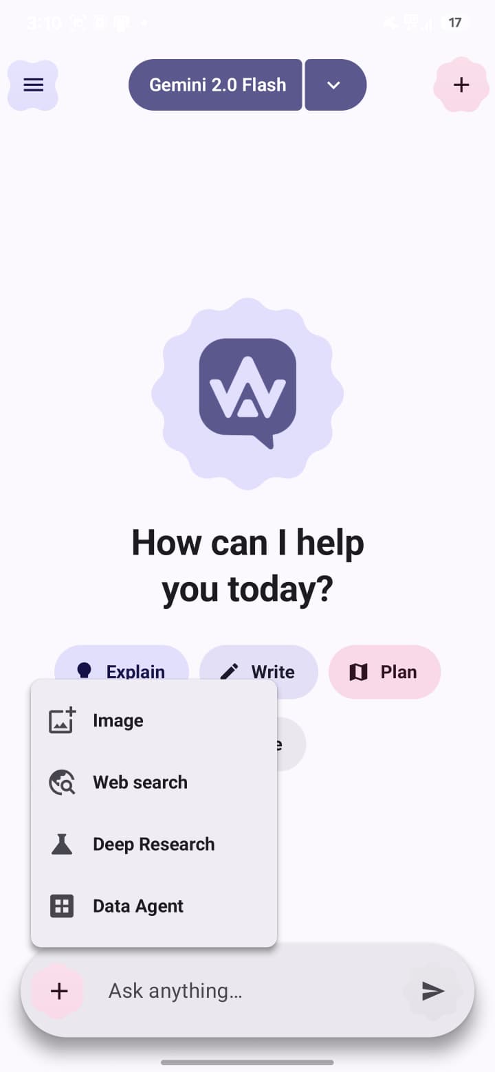 EchoFlow file attachment menu on Android