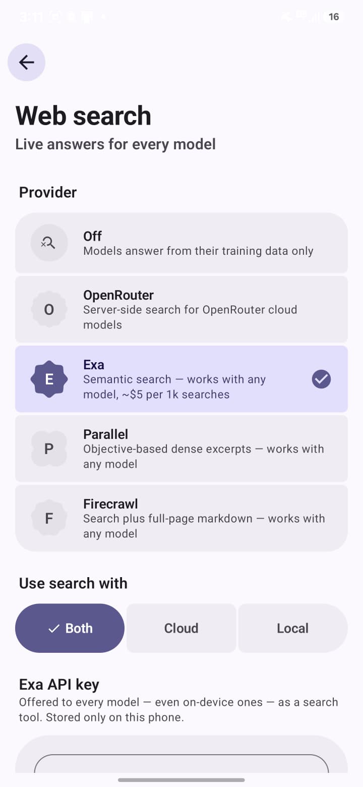 EchoFlow web search results in chat on Android