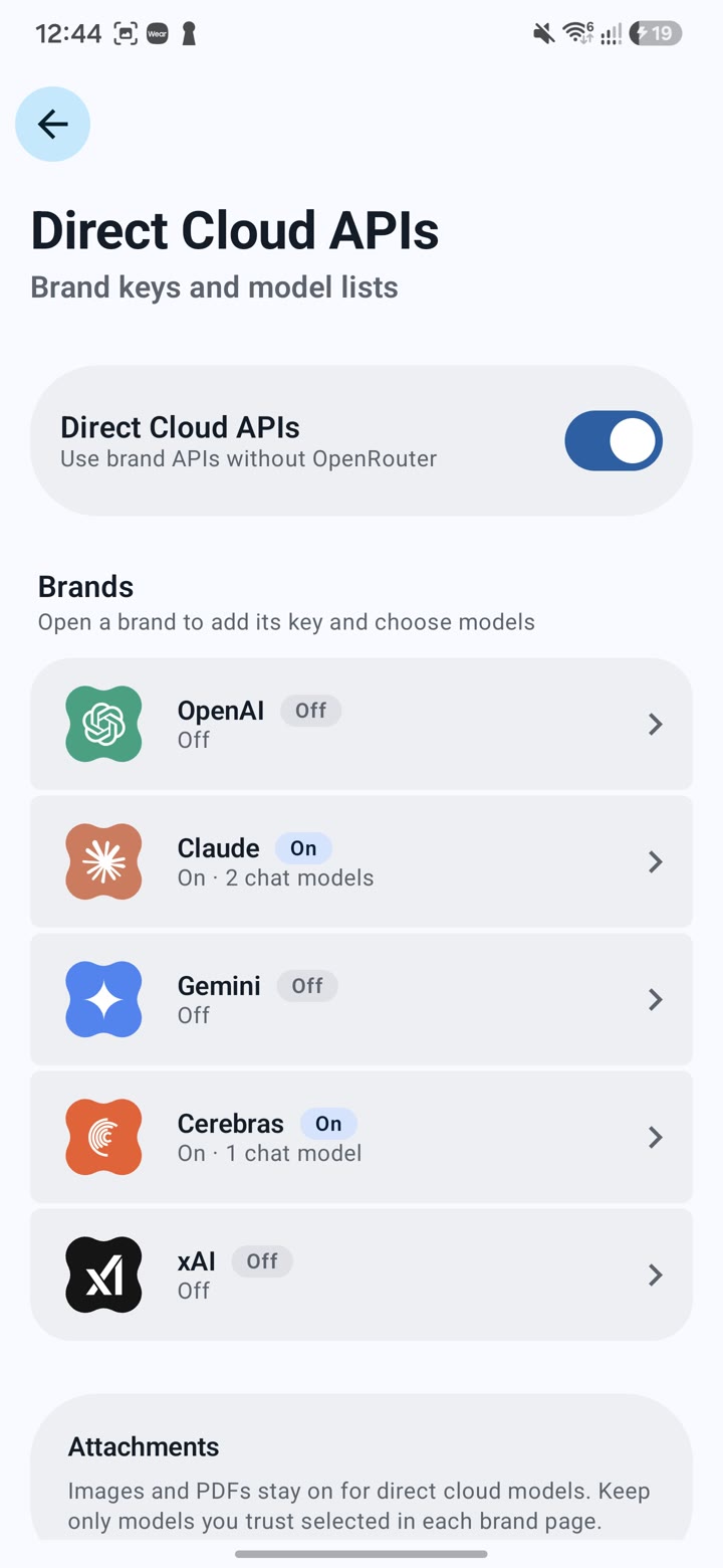EchoFlow Direct Cloud APIs settings with OpenAI, Claude, Gemini and more