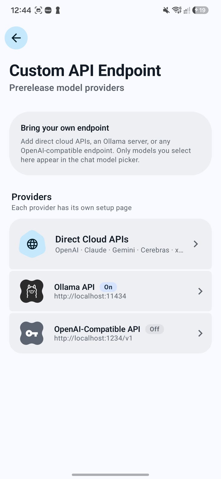 EchoFlow custom API endpoints — Ollama server and OpenAI-compatible providers