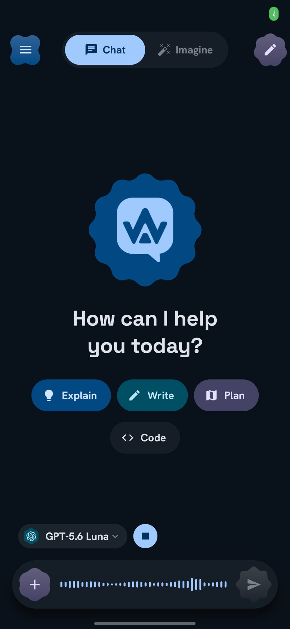 EchoFlow dictation waveform in the dark theme